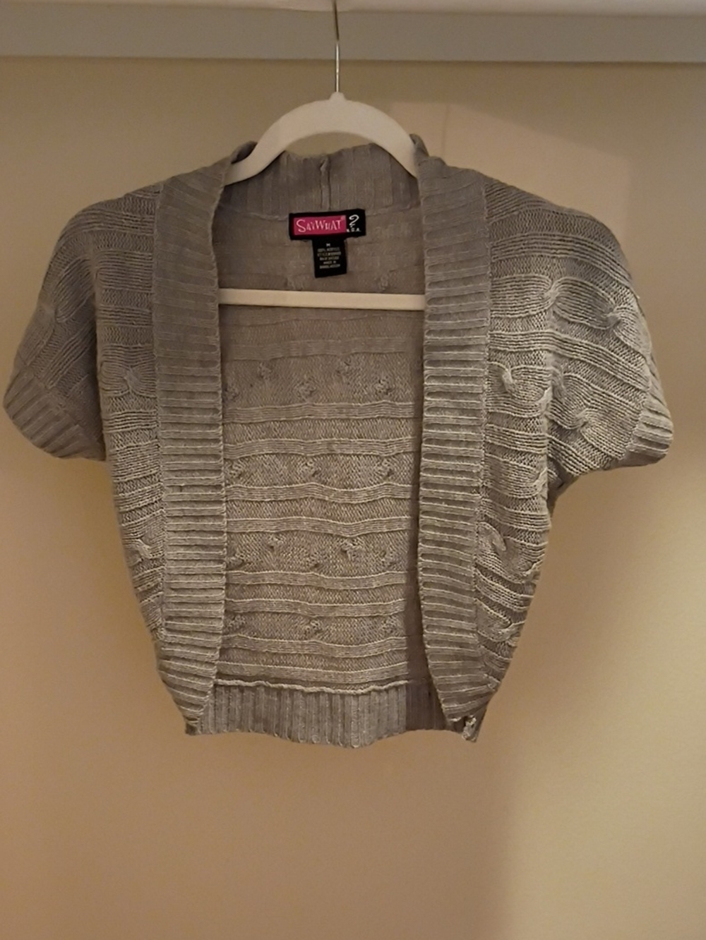 Say What? Gray Short-Sleeve Open Knit Cardigan